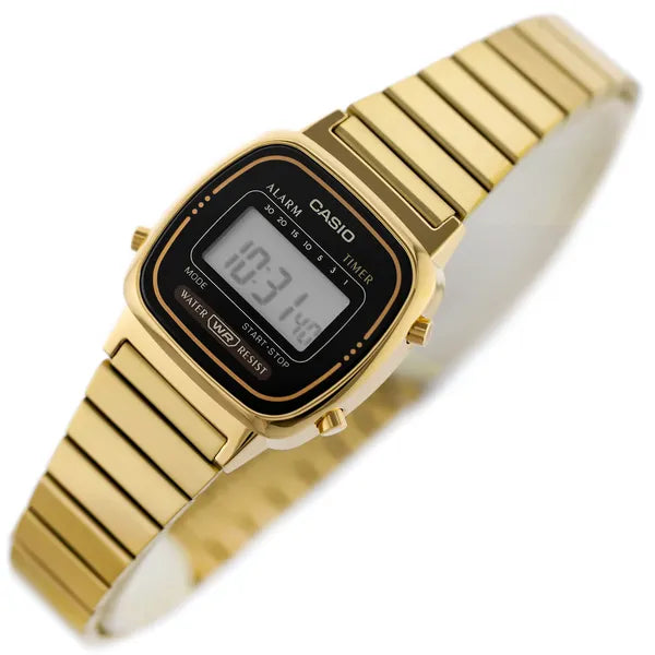 Casio Vintage LA670WGA-1 női digitális karóra, arany, WR30, díszdoboz