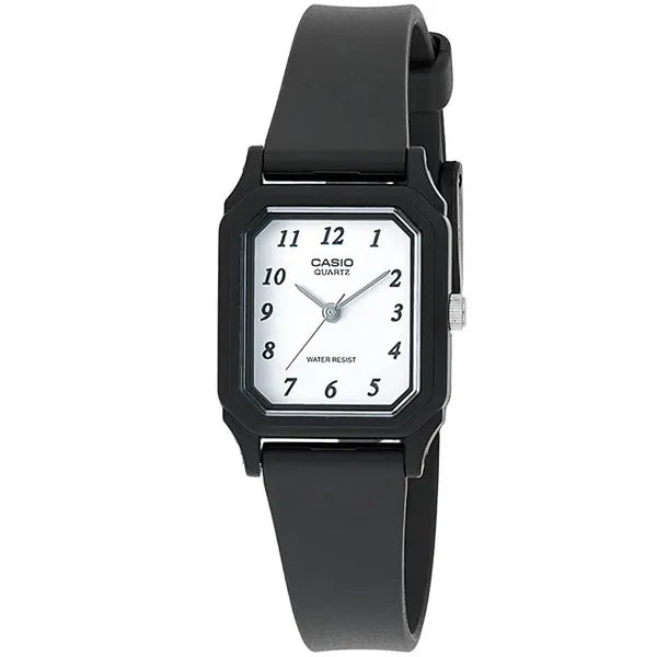 Casio LQ-142-7B női karóra, fekete műanyag szíj, fehér számlap, WR30