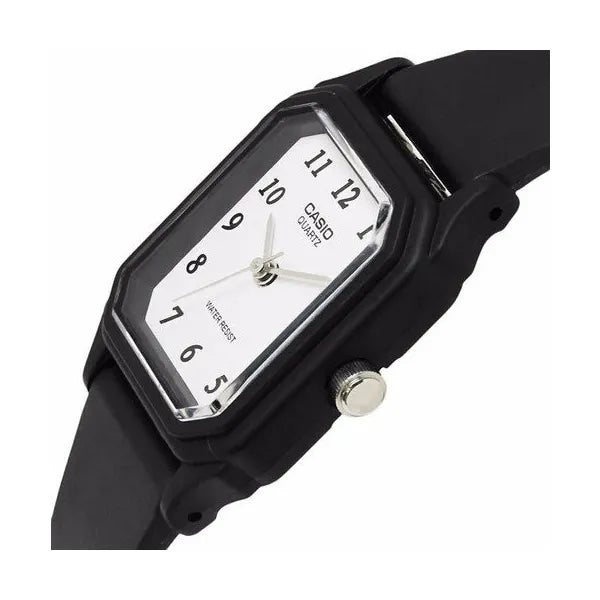 Casio LQ-142-7B női karóra, fekete műanyag szíj, fehér számlap, WR30