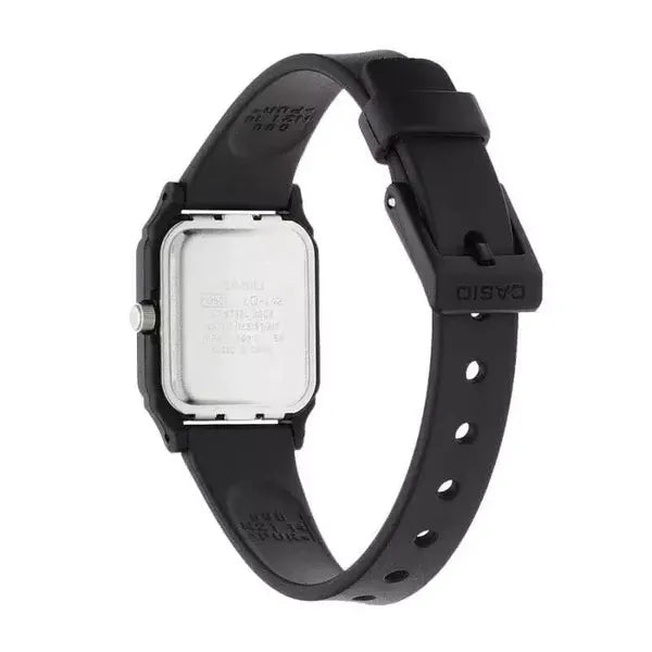 Casio LQ-142-7B női karóra, fekete műanyag szíj, fehér számlap, WR30