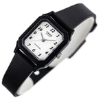Casio LQ-142-7B női karóra, fekete műanyag szíj, fehér számlap, WR30