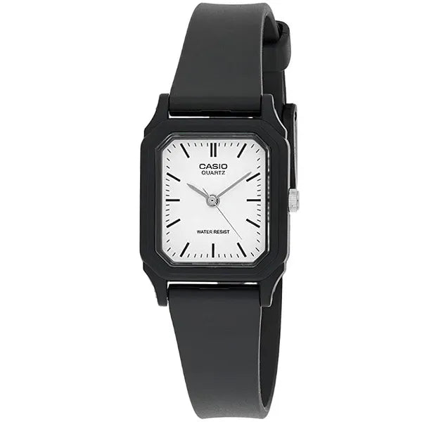 Casio LQ-142-7E női karóra, fekete műanyag szíj, fehér számlap, WR30, kvarc