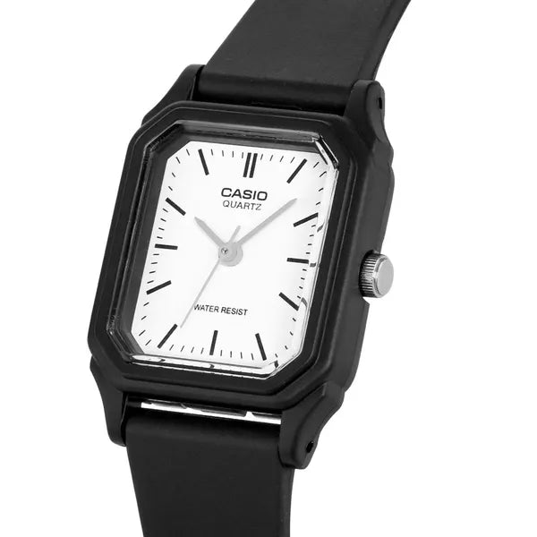Casio LQ-142-7E női karóra, fekete műanyag szíj, fehér számlap, WR30, kvarc