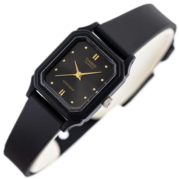 Casio LQ-142E-1A női kvarc karóra, fekete, 23 mm, WR30, díszdobozzal