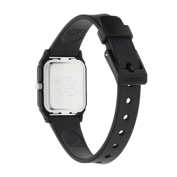Casio LQ-142E-1A női kvarc karóra, fekete, 23 mm, WR30, díszdobozzal