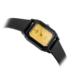 Casio LQ-142E-9A női karóra – fekete műanyag szíj, arany számlap, WR30
