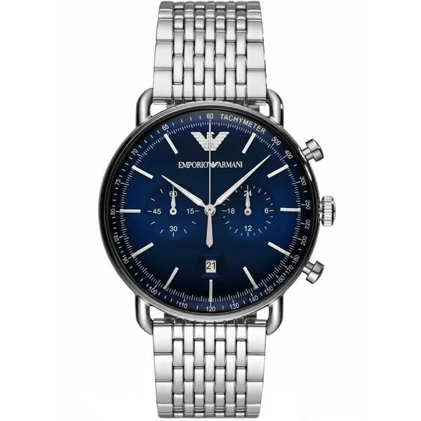 Emporio Armani AR11238 férfi kronográf óra, acél szíj, kék számlap, WR50