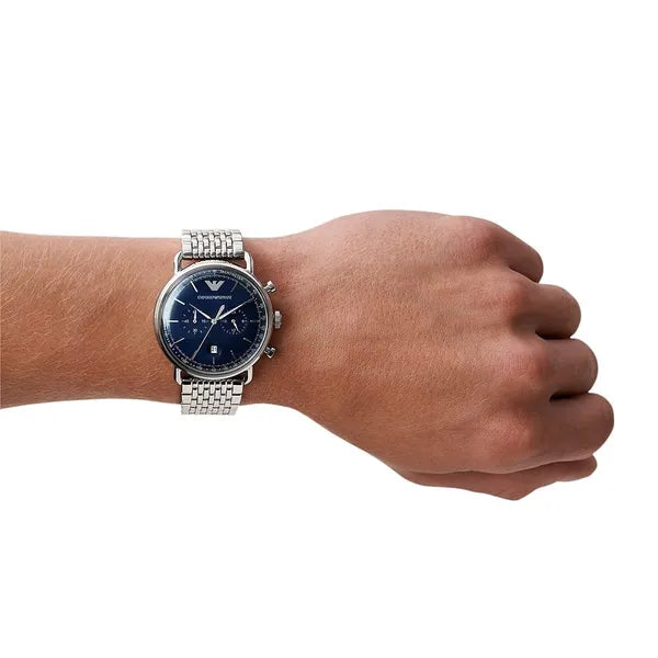Emporio Armani AR11238 férfi kronográf óra, acél szíj, kék számlap, WR50