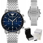 Emporio Armani AR11238 férfi kronográf óra, acél szíj, kék számlap, WR50