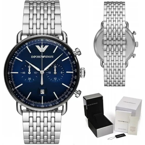 Emporio Armani AR11238 férfi kronográf óra, acél szíj, kék számlap, WR50