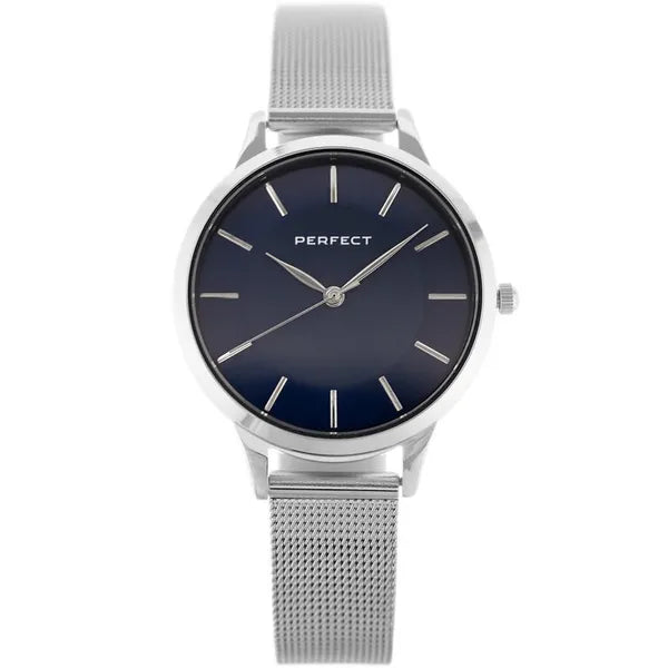 Perfect F359-03 női kvarc karóra, 34 mm, kék számlap, ezüst fém szíj, WR30