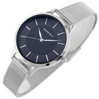 Perfect F359-03 női kvarc karóra, 34 mm, kék számlap, ezüst fém szíj, WR30