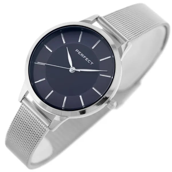 Perfect F359-03 női kvarc karóra, 34 mm, kék számlap, ezüst fém szíj, WR30