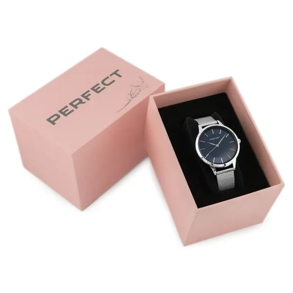 Perfect F359-03 női kvarc karóra, 34 mm, kék számlap, ezüst fém szíj, WR30