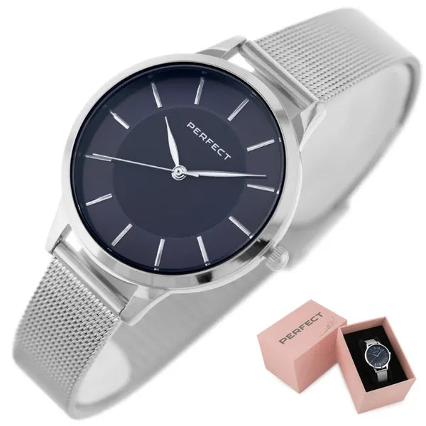 Perfect F359-03 női kvarc karóra, 34 mm, kék számlap, ezüst fém szíj, WR30