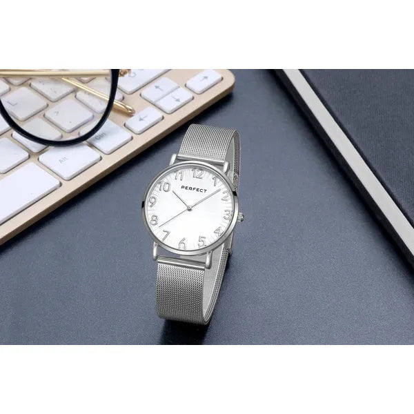 Perfect F342-01 női karóra, 36 mm, ezüst, fém szíj, kvarc, WR30