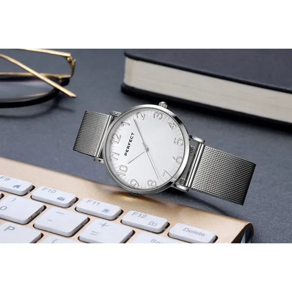 Perfect F342-01 női karóra, 36 mm, ezüst, fém szíj, kvarc, WR30