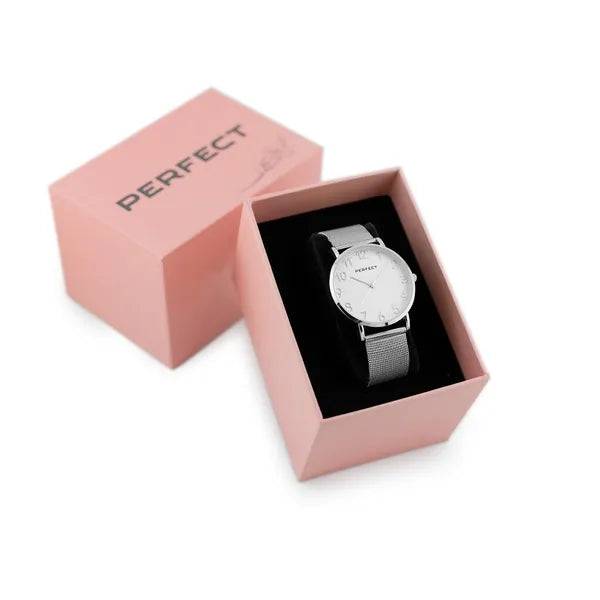 Perfect F342-01 női karóra, 36 mm, ezüst, fém szíj, kvarc, WR30