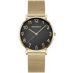 Perfect F342-06 női karóra, arany fémszíj, fekete számlap, 36 mm, WR30