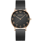 Perfect női karóra, fekete számlap, rózsaarany tok 36 mm, fém szíj, kvarc