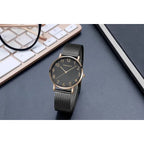 Perfect női karóra, fekete számlap, rózsaarany tok 36 mm, fém szíj, kvarc