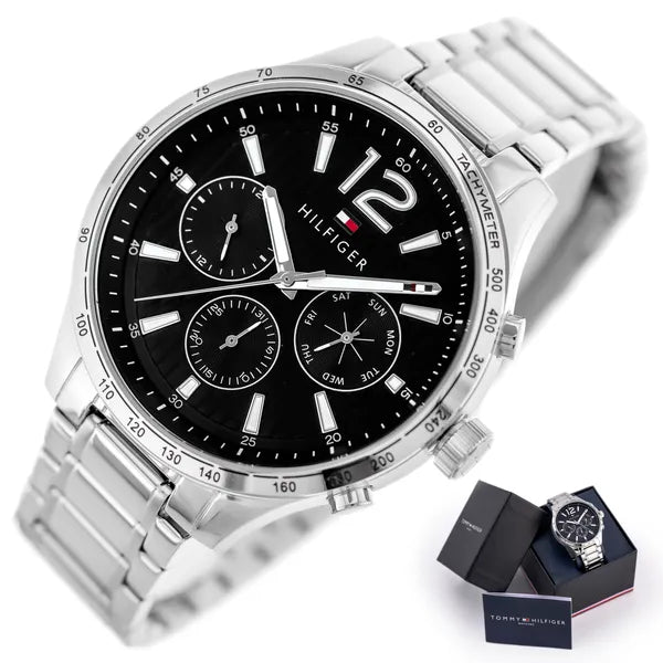 Tommy Hilfiger férfi karóra 1791469, 44 mm, fekete számlap, rozsdamentes acél