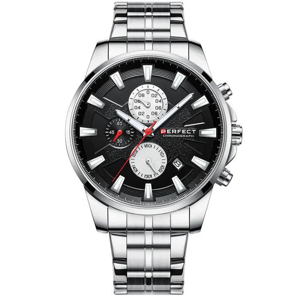 Perfect M503CH férfi kronográf karóra, 47 mm, fekete számlap ezüst fémszíj