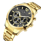 Perfect férfi karóra, kronográf, kvarc, 44 mm, fekete számlap, arany szíj, WR30
