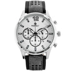Perfect CH01L férfi kvarc kronográf karóra, 44 mm, bőrszíj, ezüst számlap