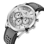 Perfect CH01L férfi kvarc kronográf karóra, 44 mm, bőrszíj, ezüst számlap