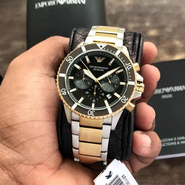 Emporio Armani AR11361 férfi búvár kronográf óra, 43 mm, WR100, két színű acél