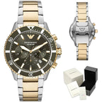 Emporio Armani AR11361 férfi búvár kronográf óra, 43 mm, WR100, két színű acél