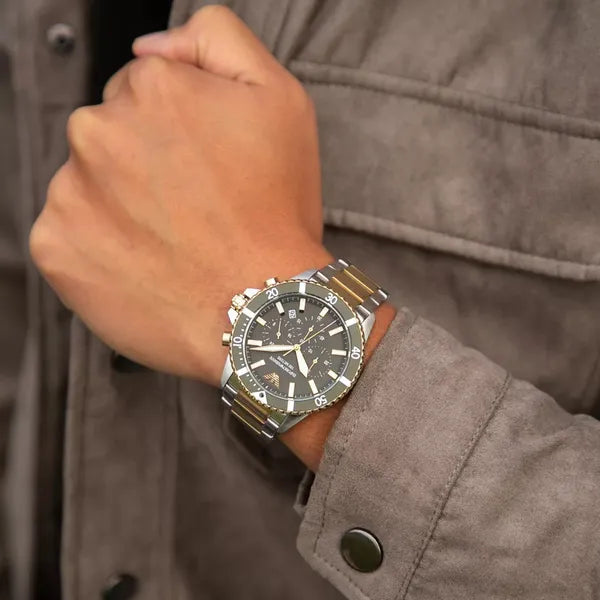 Emporio Armani AR11361 férfi búvár kronográf óra, 43 mm, WR100, két színű acél
