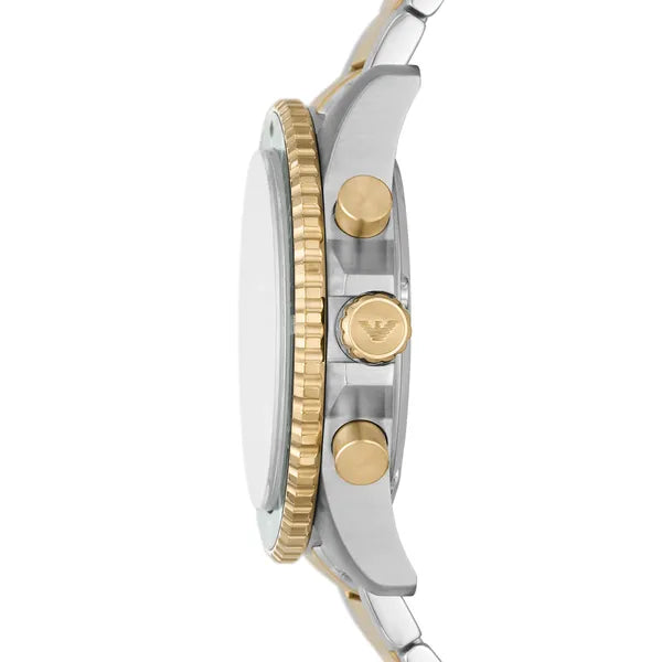 Emporio Armani AR11361 férfi búvár kronográf óra, 43 mm, WR100, két színű acél