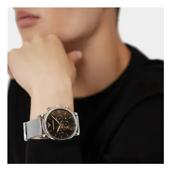 Emporio Armani férfi óra AR11429, milánói szíj, fekete számlap, kronográf, WR50