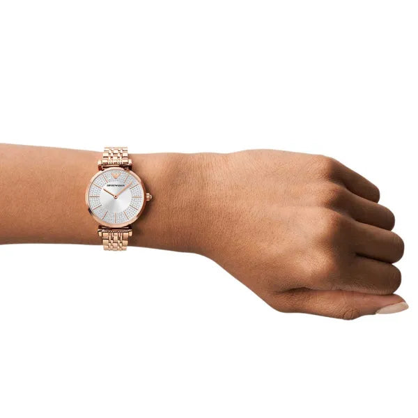 Emporio Armani Gianni T-Bar AR11446 női karóra, rozéarany acél, 32 mm, kvarc