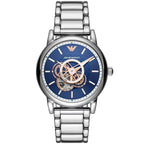 Emporio Armani Luigi férfi automata óra, nyitott számlap, acél, kék AR60036
