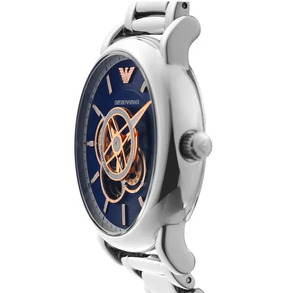 Emporio Armani Luigi férfi automata óra, nyitott számlap, acél, kék AR60036