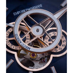 Emporio Armani Luigi férfi automata óra, nyitott számlap, acél, kék AR60036