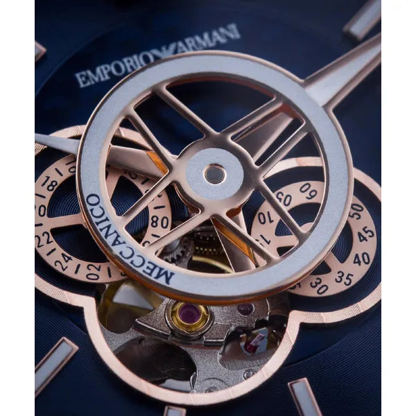 Emporio Armani Luigi férfi automata óra, nyitott számlap, acél, kék AR60036