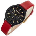 Női karóra Perfect E372-07, kvarc, 36 mm, fekete számlap, piros bőrszíj