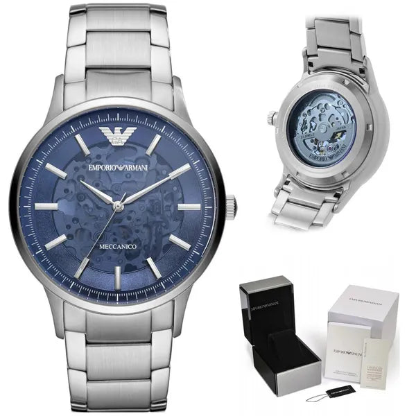 Emporio Armani AR60037 automata férfi karóra, skeleton, acél, 43 mm, kék
