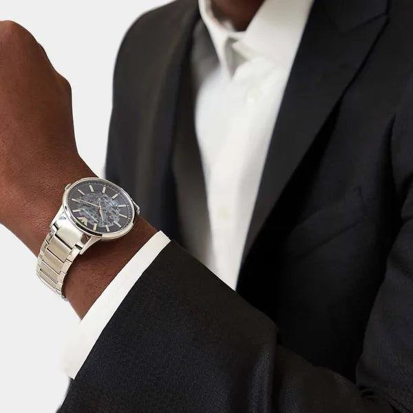 Emporio Armani AR60037 automata férfi karóra, skeleton, acél, 43 mm, kék
