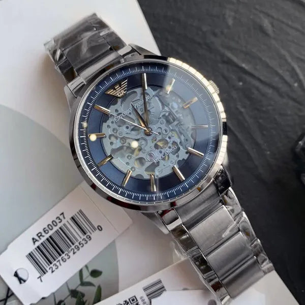 Emporio Armani AR60037 automata férfi karóra, skeleton, acél, 43 mm, kék