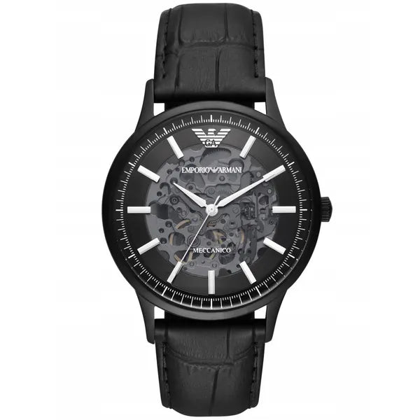 Emporio Armani AR60042 férfi automata csontvázas karóra, fekete bőrszíj, 43 mm