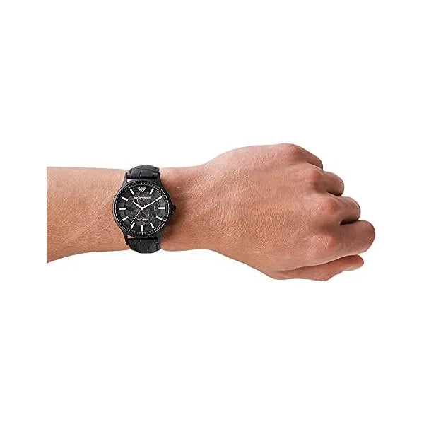 Emporio Armani AR60042 férfi automata csontvázas karóra, fekete bőrszíj, 43 mm