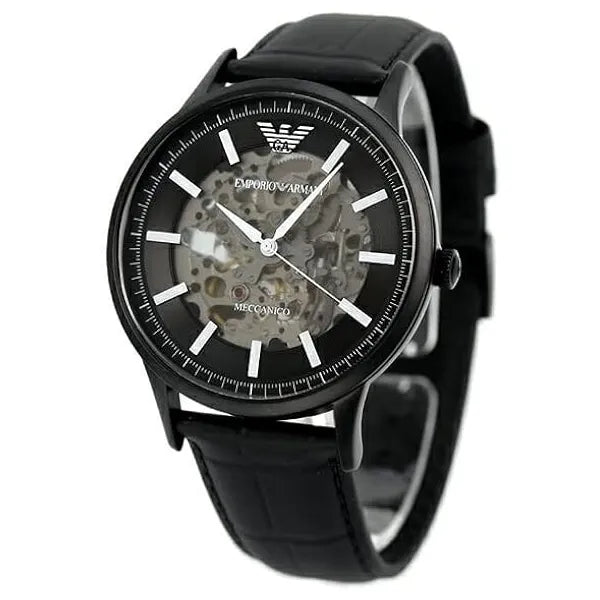 Emporio Armani AR60042 férfi automata csontvázas karóra, fekete bőrszíj, 43 mm