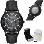 Emporio Armani AR60042 férfi automata csontvázas karóra, fekete bőrszíj, 43 mm
