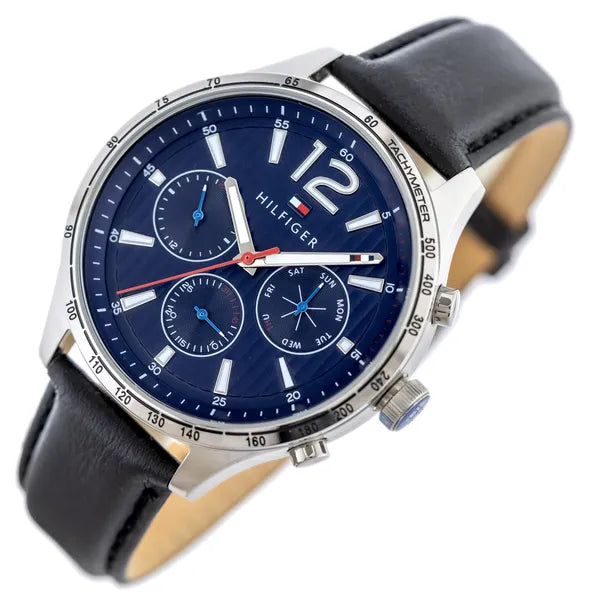 Tommy Hilfiger Gavin 1791468 férfi karóra, 46 mm, kék számlap, fekete bőr, WR50