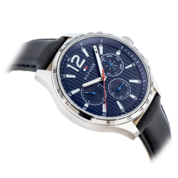 Tommy Hilfiger Gavin 1791468 férfi karóra, 46 mm, kék számlap, fekete bőr, WR50